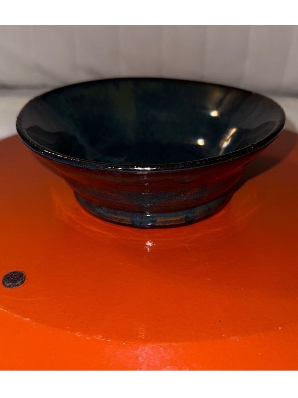 Handmade Clay Pot Trinket Dish Rust Teal Blue Green